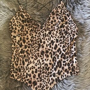 Leopard body suit with cross cross back